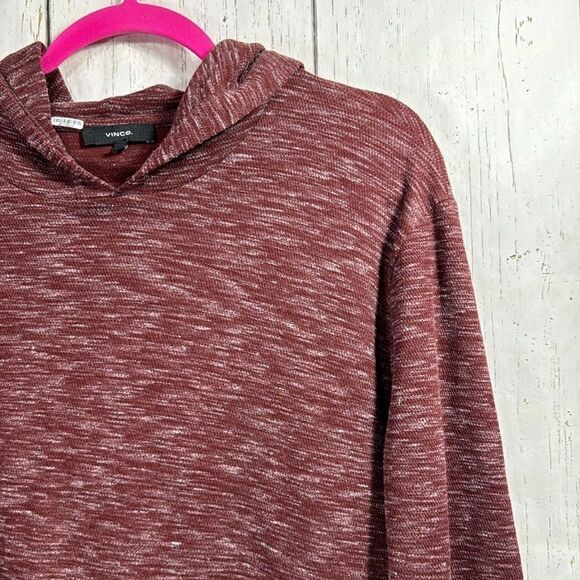 Vince Marled Burgundy Hooded Long Sleeve Top Minimalist Cozy Luxe Fall Street - Picture 4 of 16